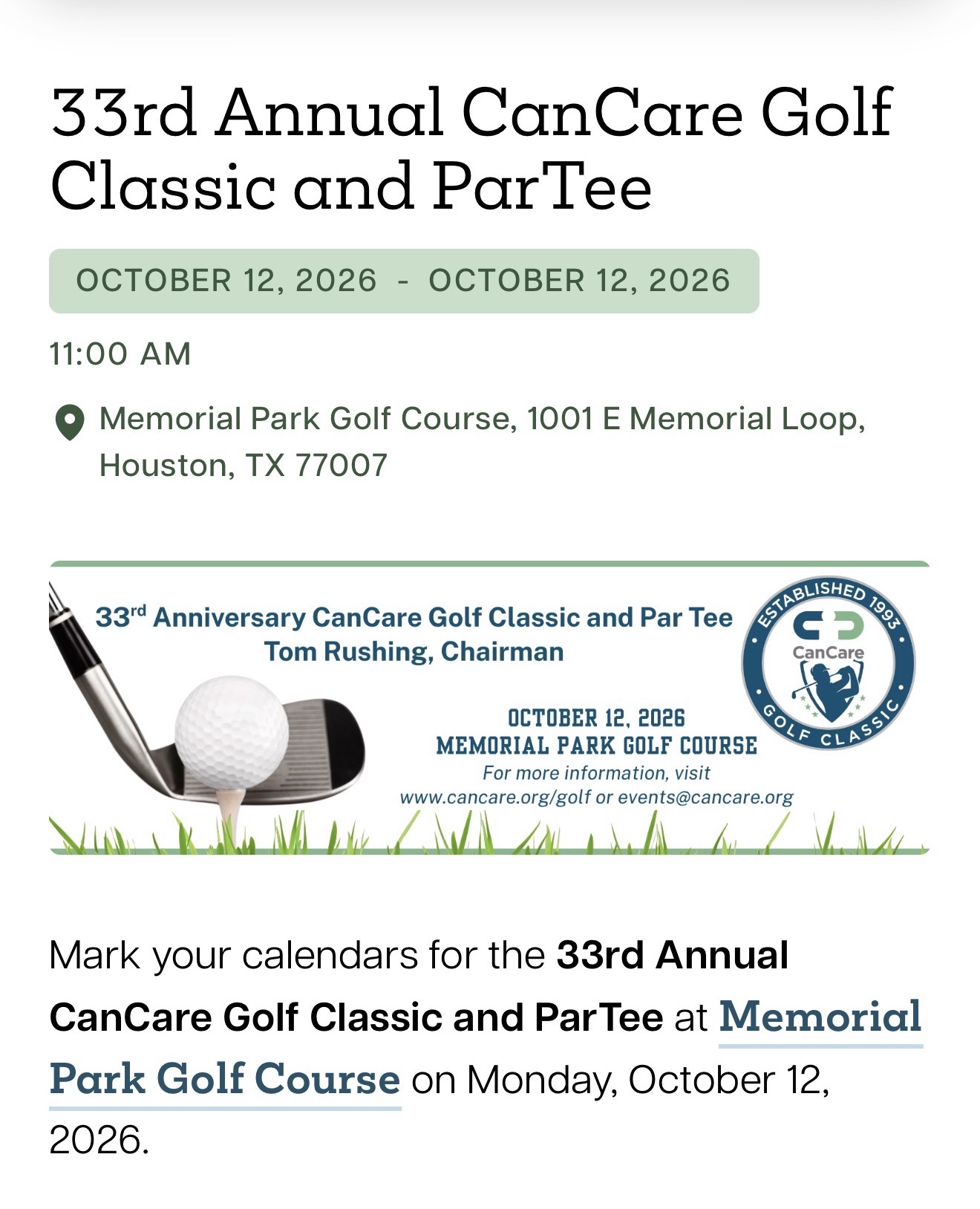 33rd Annual CanCare Golf Classic and ParTee event flyer